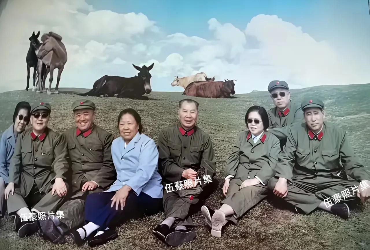 1984年，杨成武（右四）卸任福州军区司令员及副总参谋长职务后，和夫人赵志珍（右