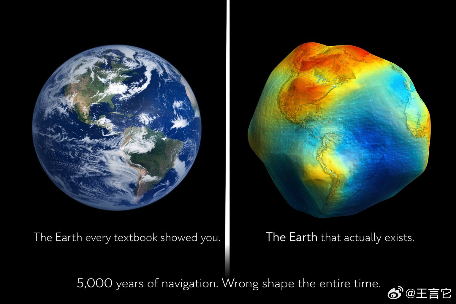 ‼️地球真实的样子地球重力图。美国宇航局的GRACE卫星根据地球的大