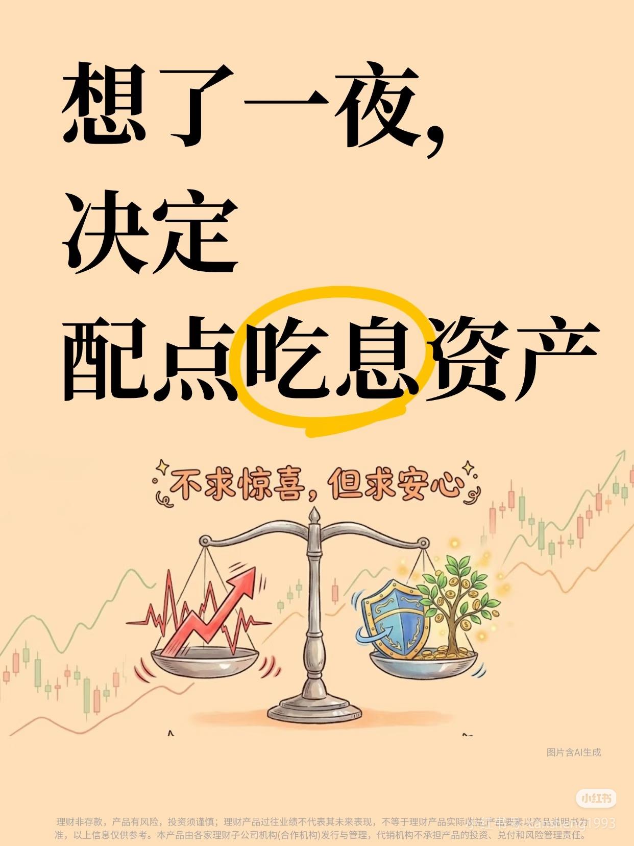 想了一夜，终于决定：配点吃息资产以前总想着靠炒股暴富，追热点、抓妖股，结果