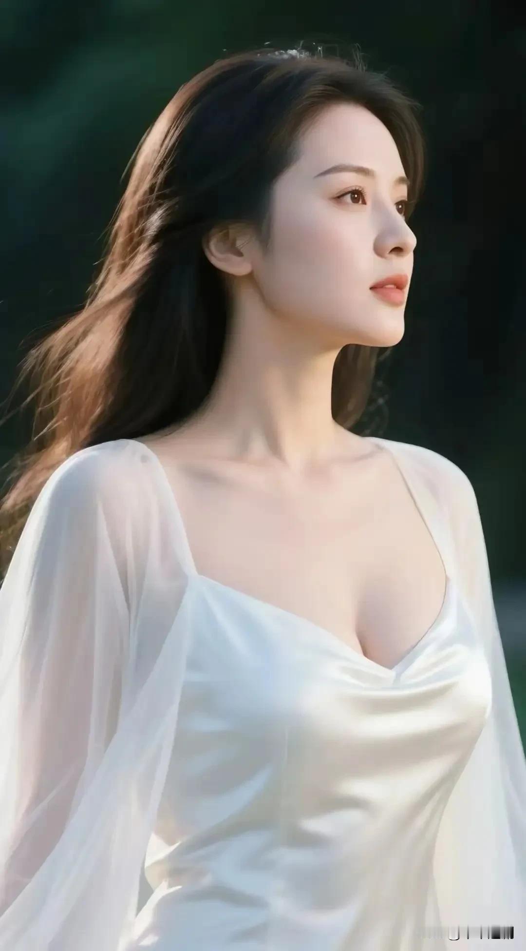 白缎揉着柔光，薄纱漾着仙气，侧颜凝着晚风般的温柔与缱绻佳人才情超群佳人才