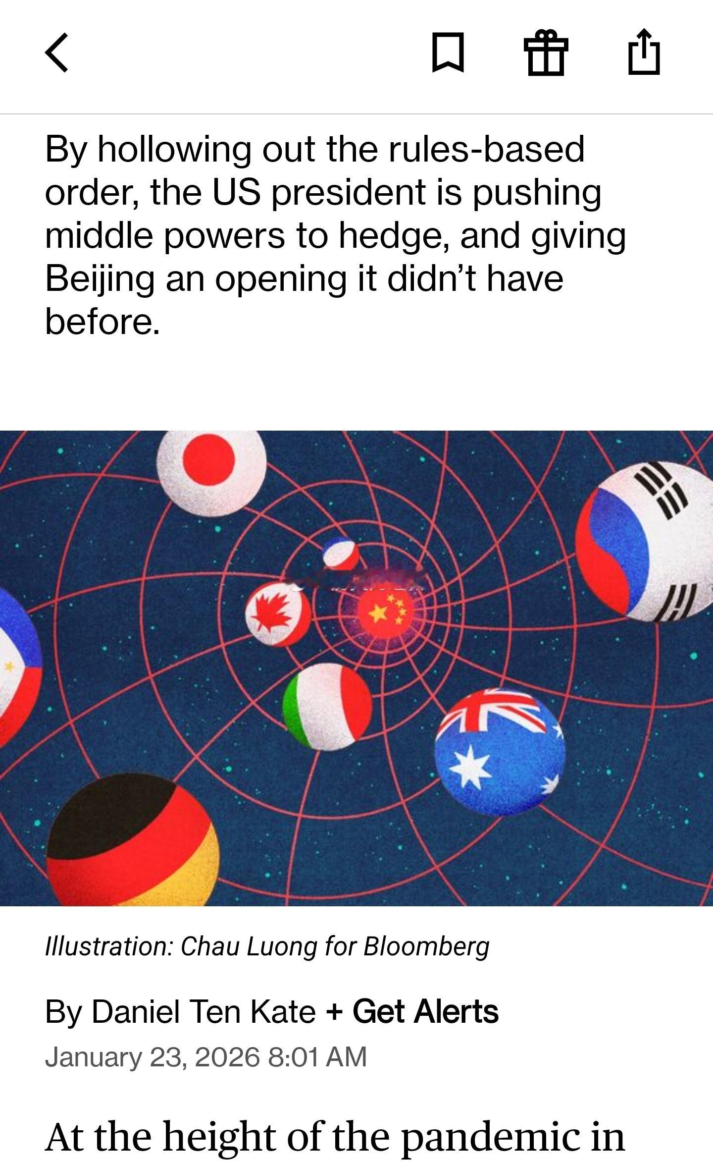 彭博社专栏，特朗普成功的通过一系列操作把曾经亲密的盟友推向中国，我们可以将其称为