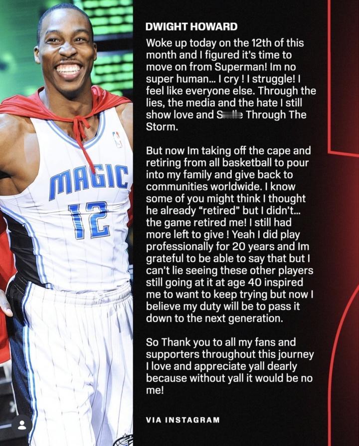 霍华德正式退役！生涯荣誉一览：——2019-20赛季总冠军——3次DPOY