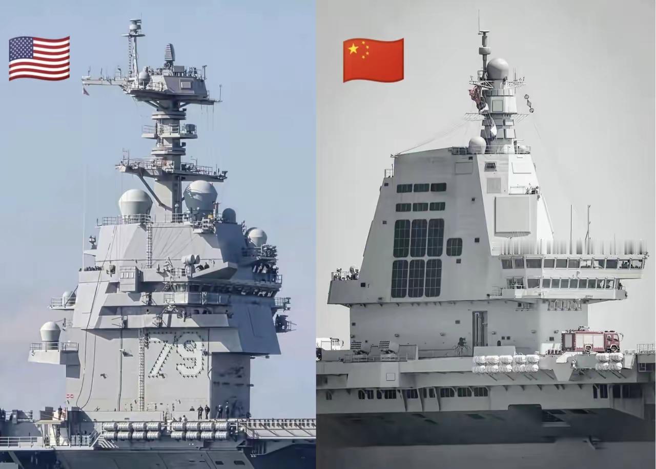 肯尼迪号航母的舰岛和福建舰的舰岛对比图。福建舰第四艘航母福建舰在雷达的集成