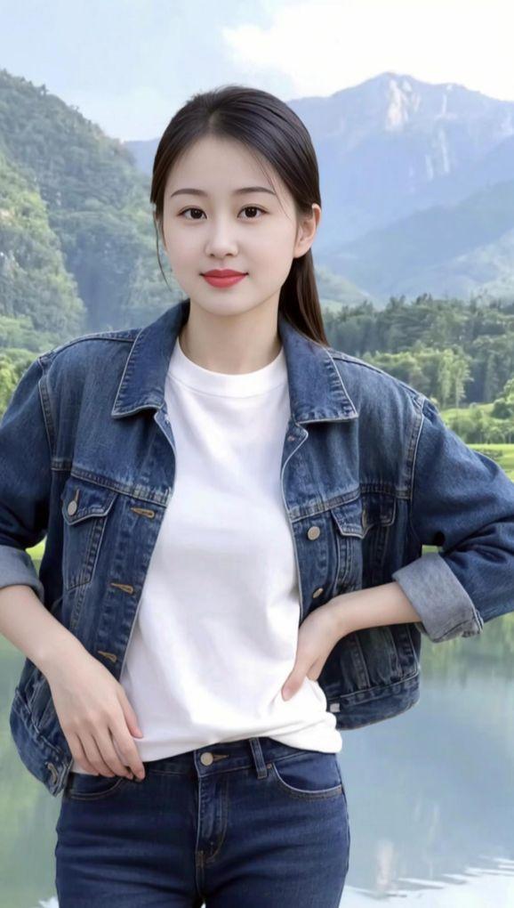 AI山水牛仔照休闲减龄穿搭爱拍照爱生活气质日常随拍