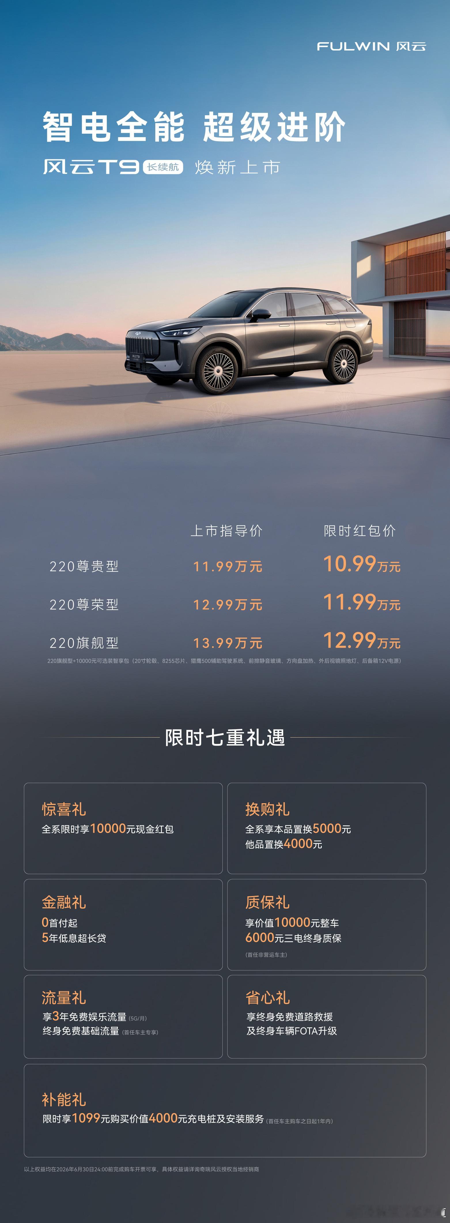 胖哥汽车频道风云T9长续航焕新上市3款配置，官方指导价11.99万元-13.