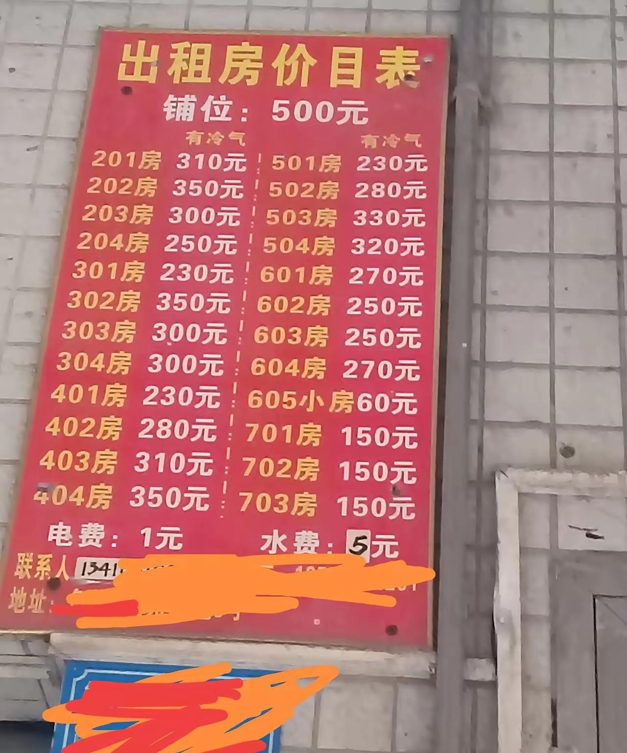 #分享城市新鲜事#东莞虎门一租房价钱牌子，二楼房租最贵300多元，楼层越高越便宜