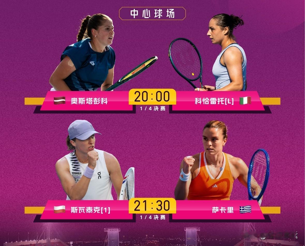 ✅快讯，火娃逆转葫芦娃首次锁定WTA1000多哈女单决赛席位🔥🔥WTA1