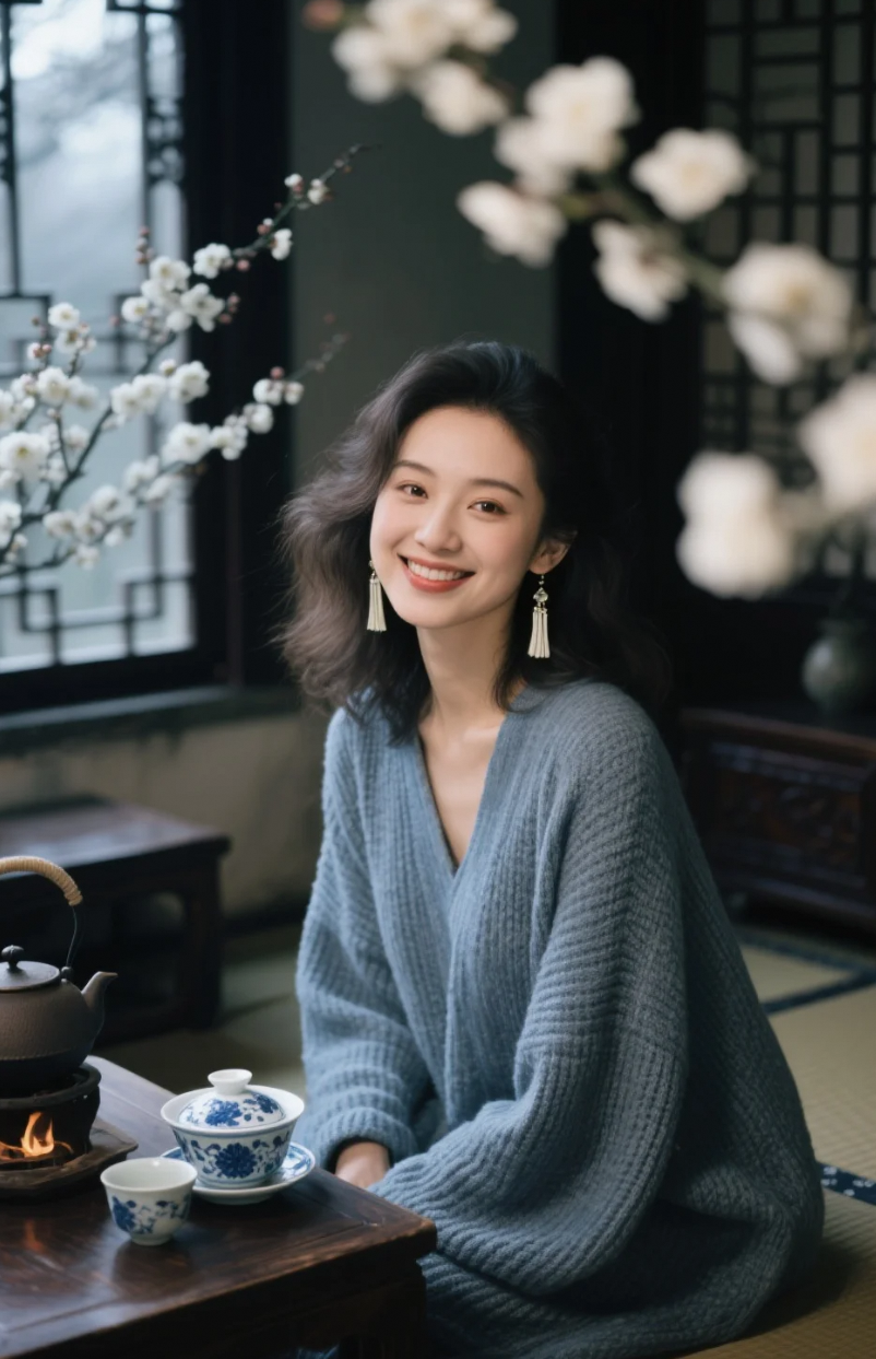 流苏耳环轻晃，像时间在她耳边说了一句悄悄话