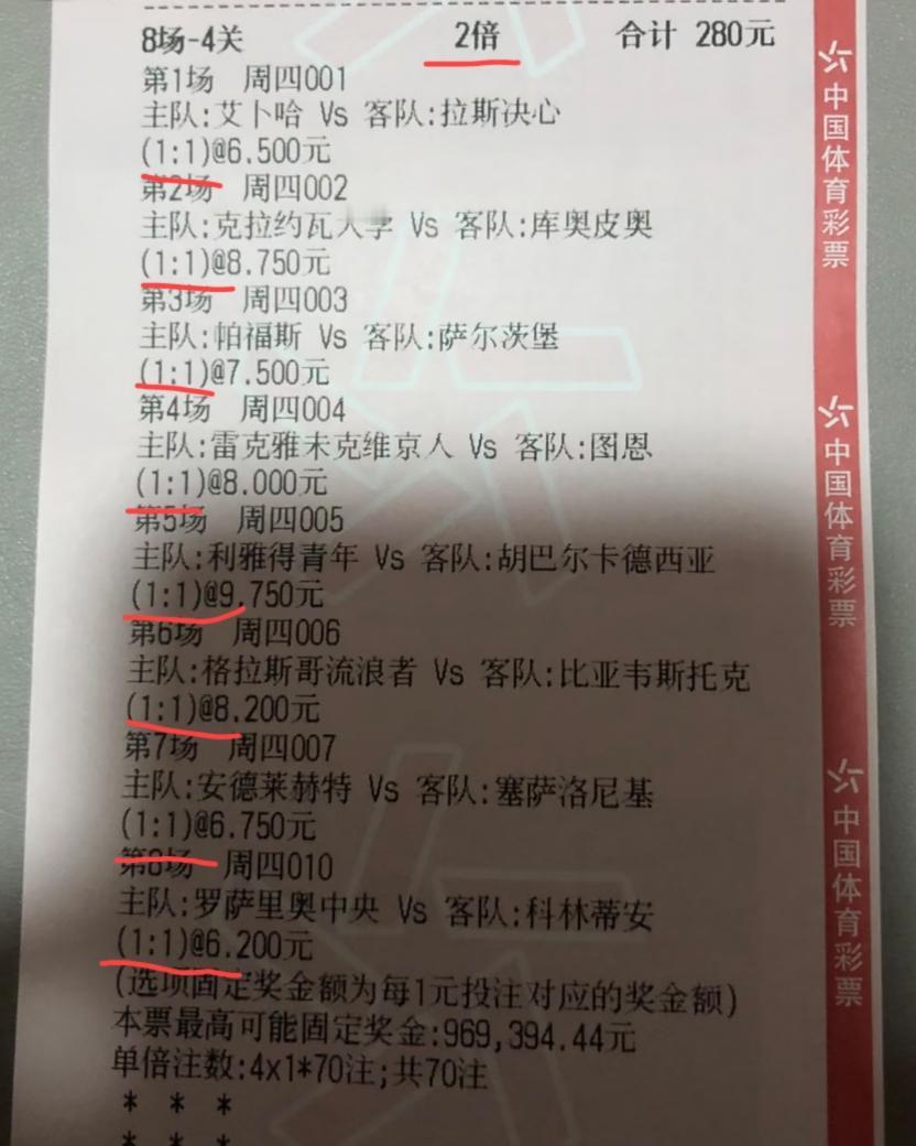 “解放杯上连续出1:1这个比分”的后遗症终于显现出来了，这位大哥这8场比赛买的都