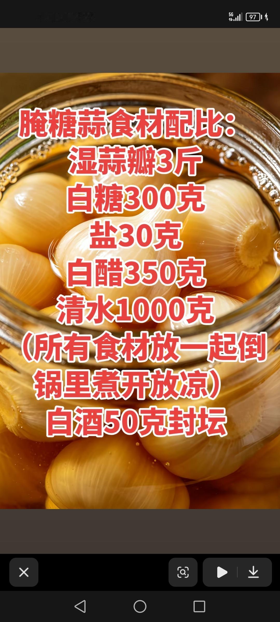腌糖蒜食材配比，锅包肉汁比例，酱香饼配方，碗杂面配方