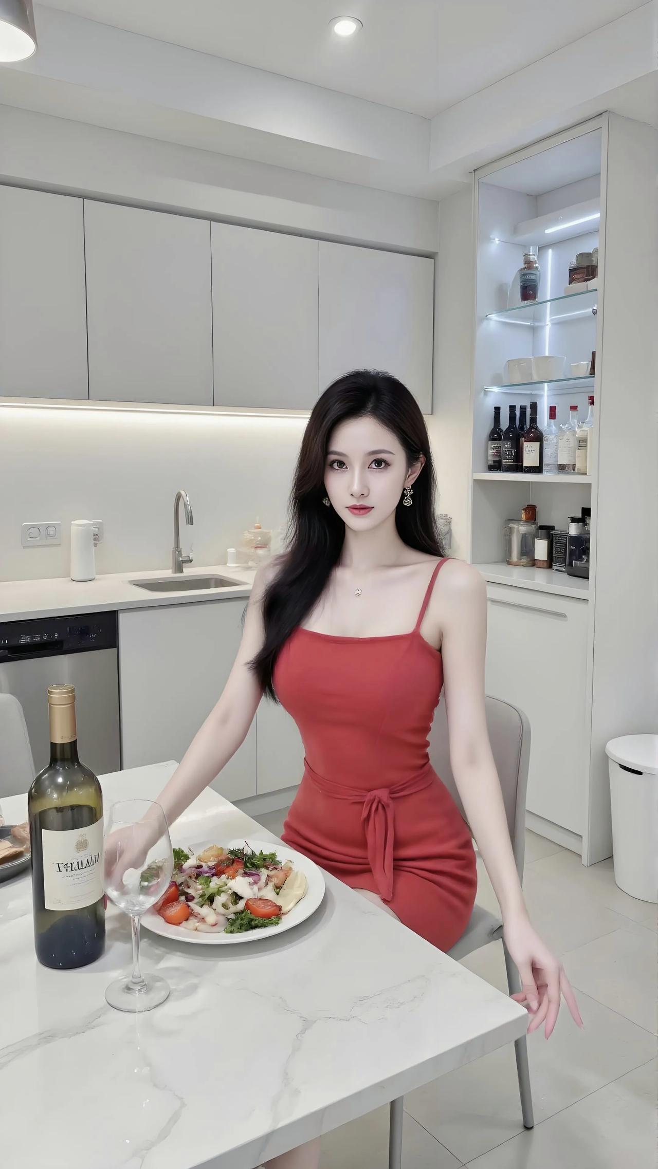 一袭绯红坠在肩头，像揉碎的晚霞悬于腕间。腰间的蝴蝶结系住岁月的温婉，足以让整个空