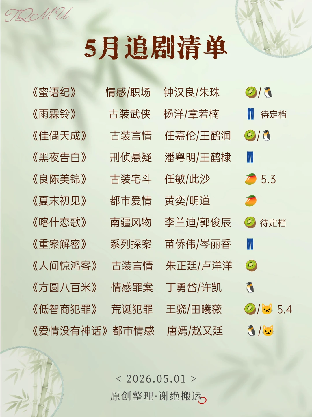 5🈷️在播剧清单：新剧指南（2026版）