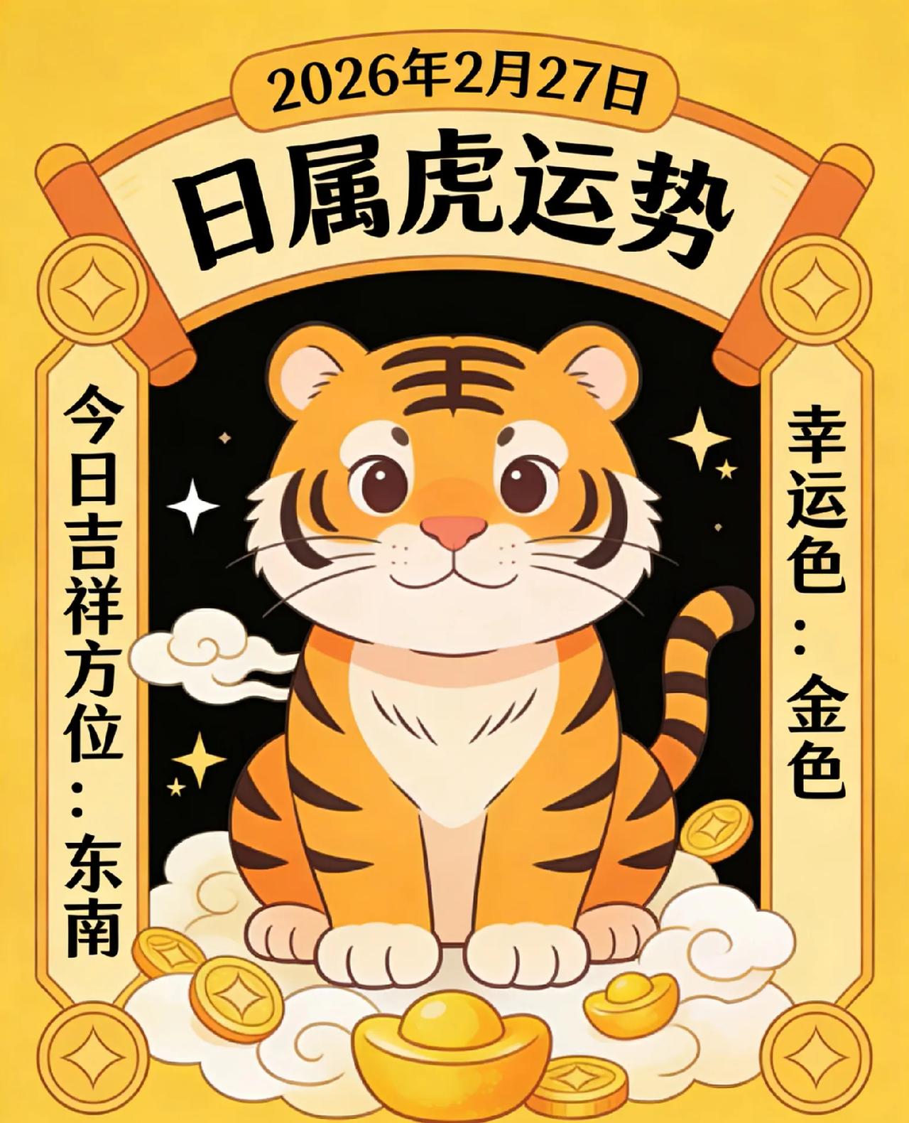 2月27日属虎运势：宜稳避冲，守财静心2026年2月27日，农历正月十一，