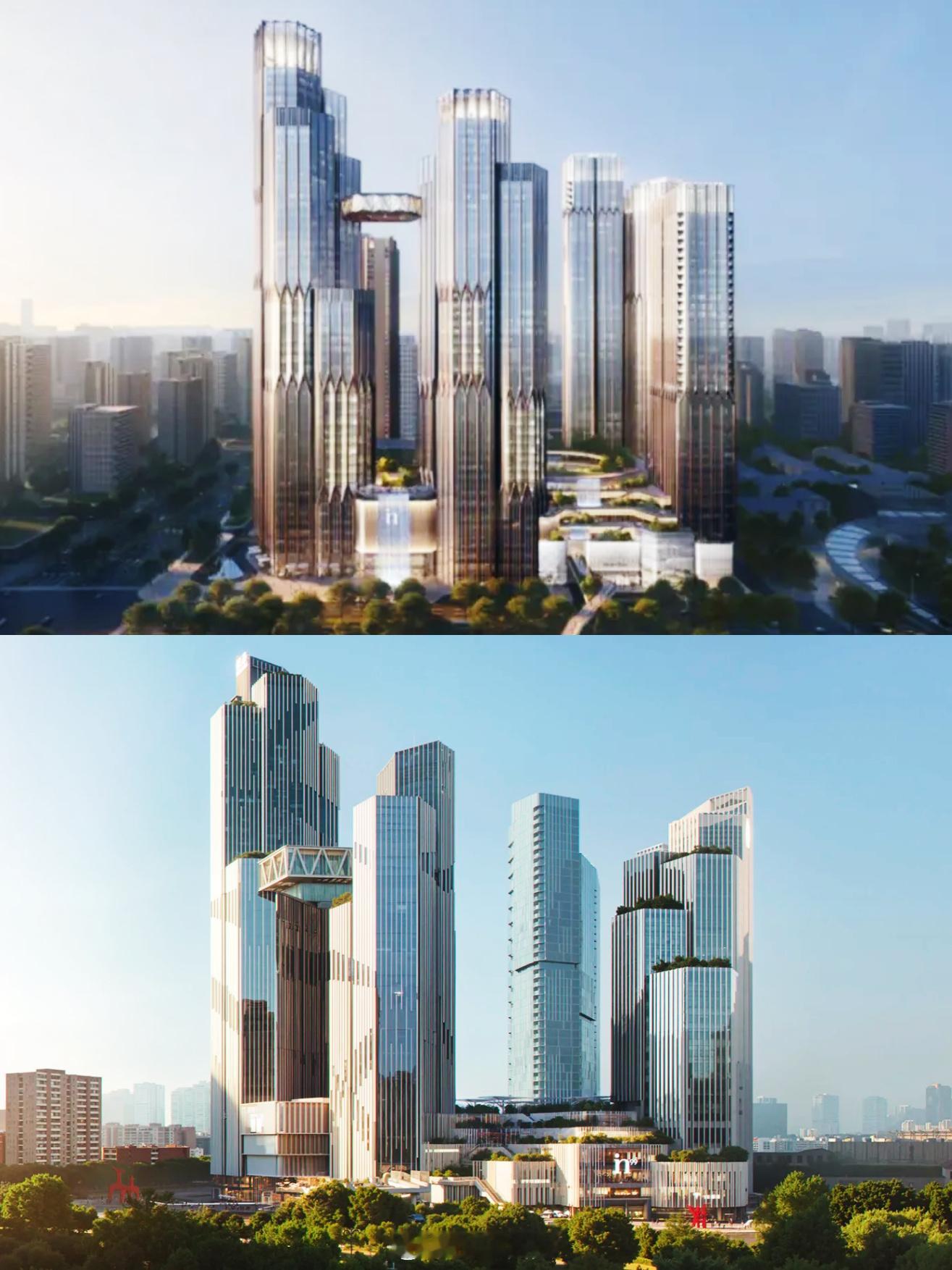 疑似“降高版”西安银泰中心效果图曝光，从最新设计图可见，商办部分建筑高度相较早前