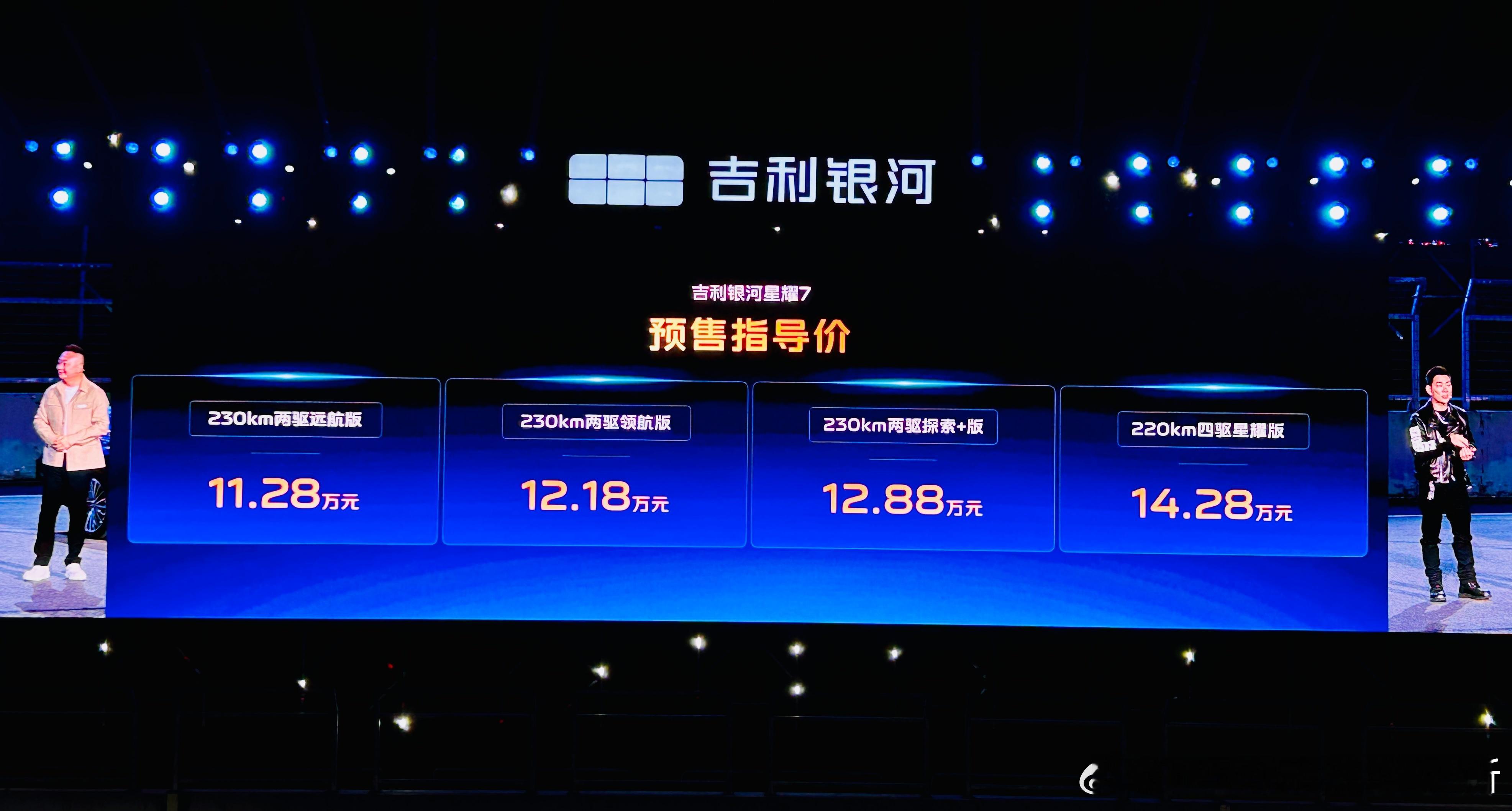 吉利银河星耀7预售价11.28万元起新能源汽车吉利银河星耀7，定位中级豪华电混