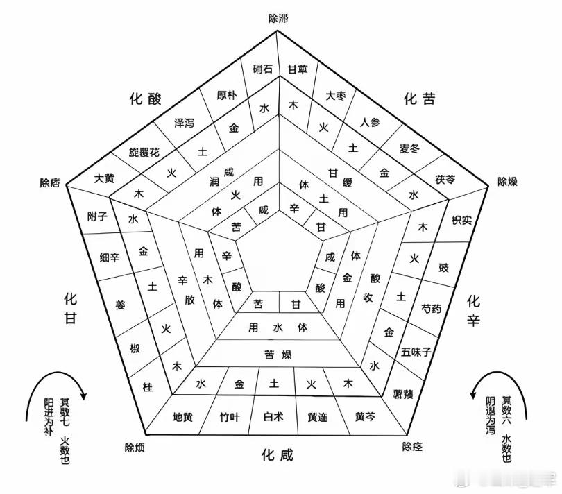 汤液经法图的构成与内涵汤液经法图是一张在阴阳五行理论框架下的中医诊病用药原理图