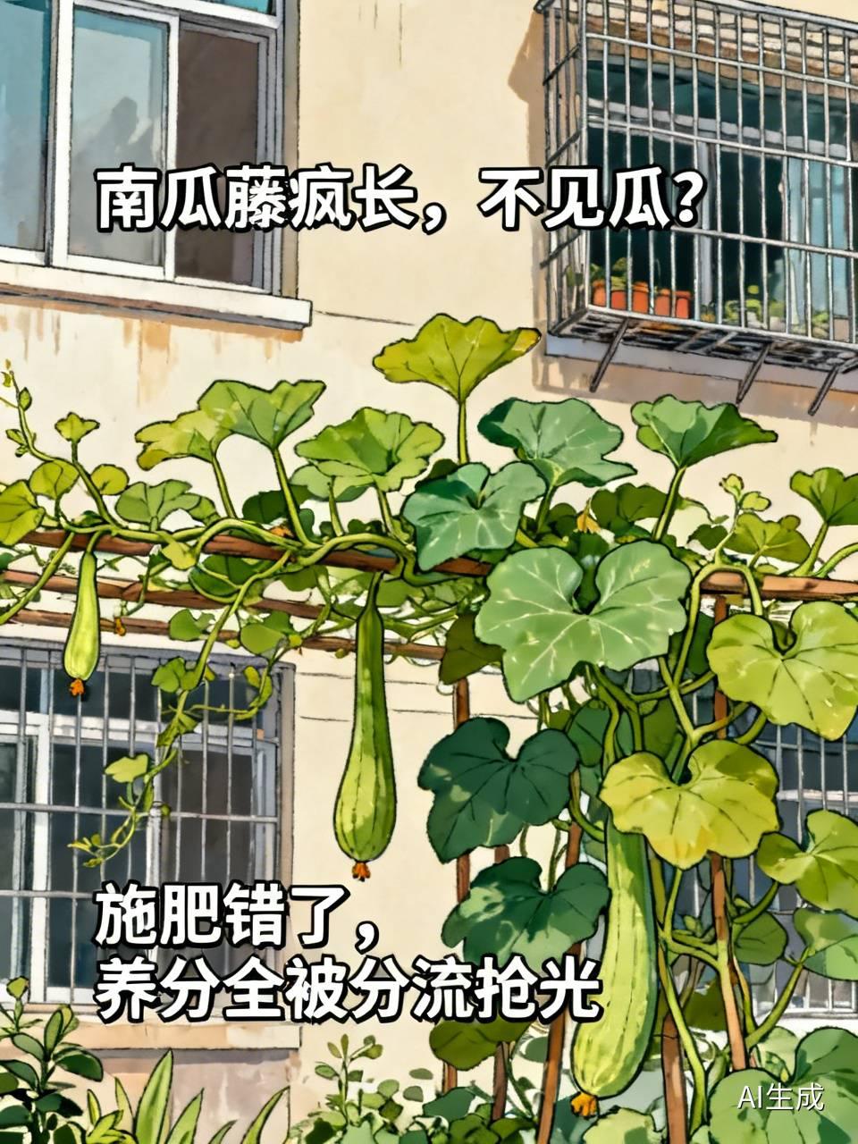 南瓜藤蔓猛窜却挂不住瓜？去年我家阳台种的南瓜，是出了名的“藤比人