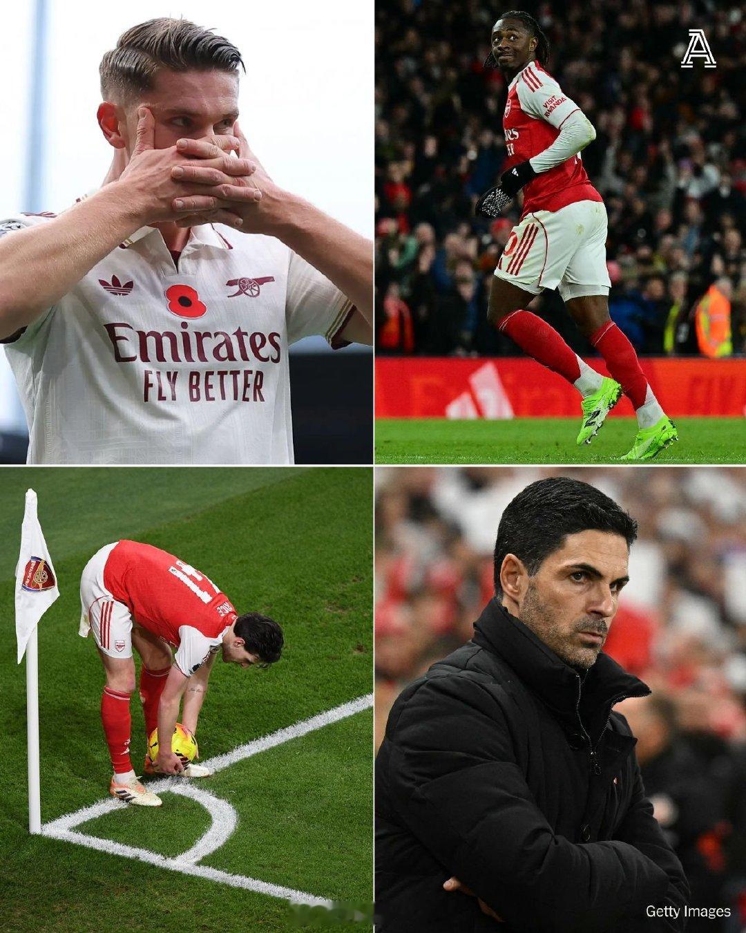 Opta统计，自11月1日约克雷斯在对阵伯恩利的比赛中头球破门后，阿森纳在英超联