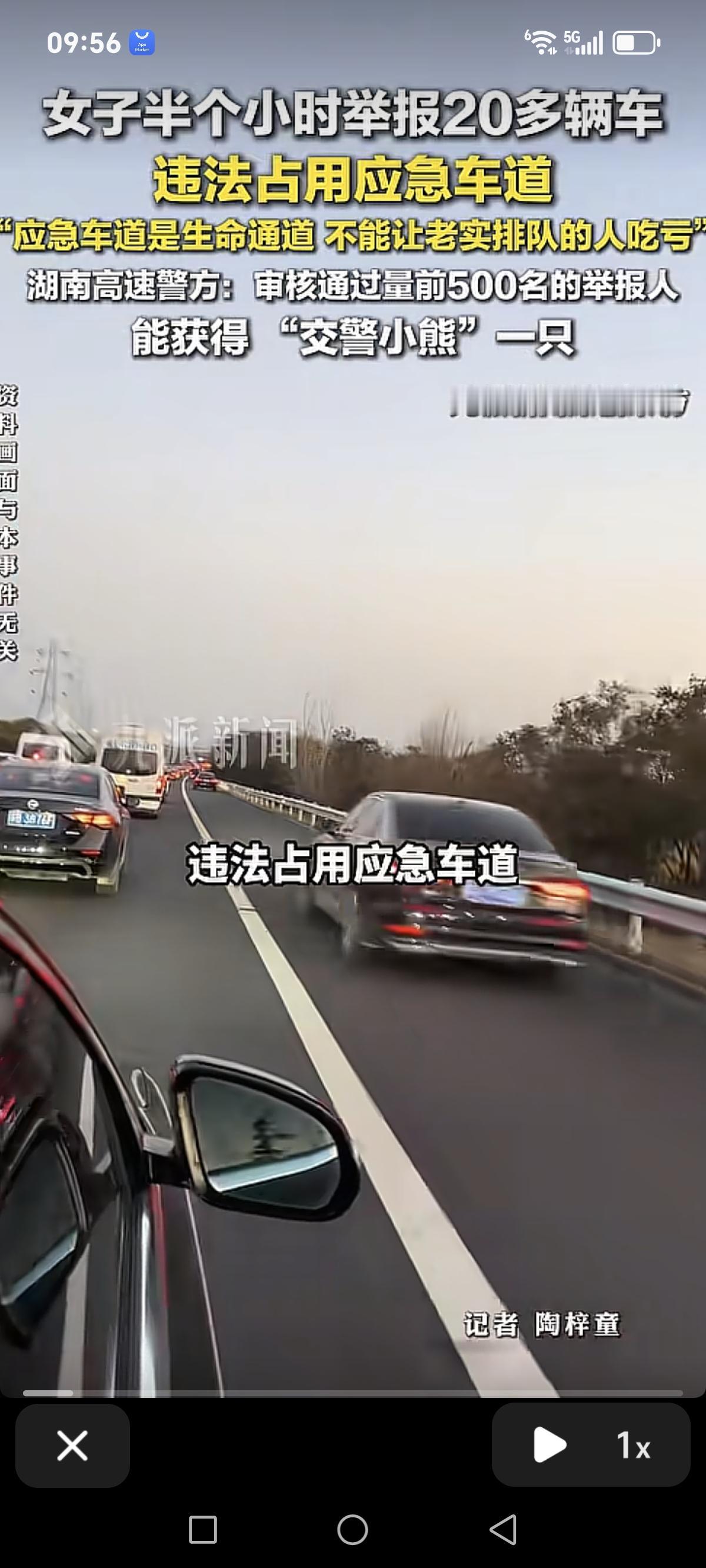 干得漂亮！是我，我也这么干。在返程的高速上，有一个女子，半个小时，举报了20多辆