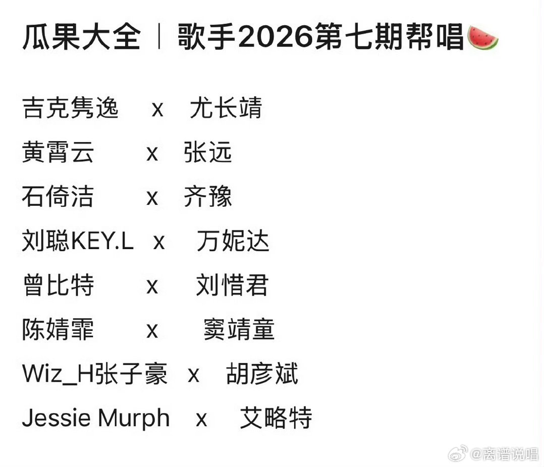 网传下期《歌手》阵容！刘聪帮唱万妮达张子豪帮唱胡彦斌！你期待了吗？万妮达刘聪胡
