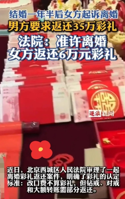 河北有一对夫妻，婚后一年半闹离婚，男方要求女方返还含40万转账、婚戒及改口费在内
