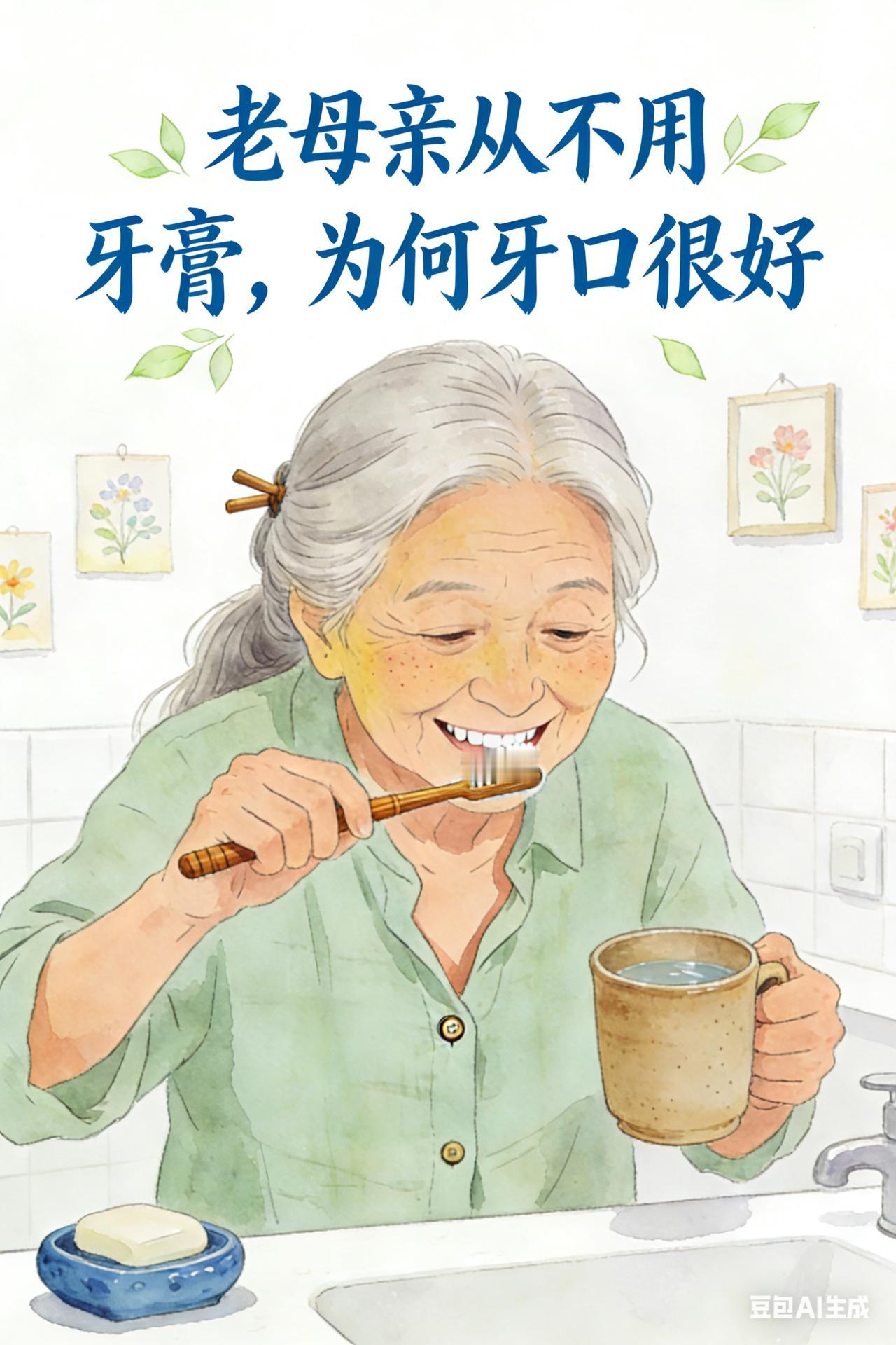 我妈今年七十五了从来不用牙膏甚至刷牙方式也不科学、细致但她一口牙齿全都健在