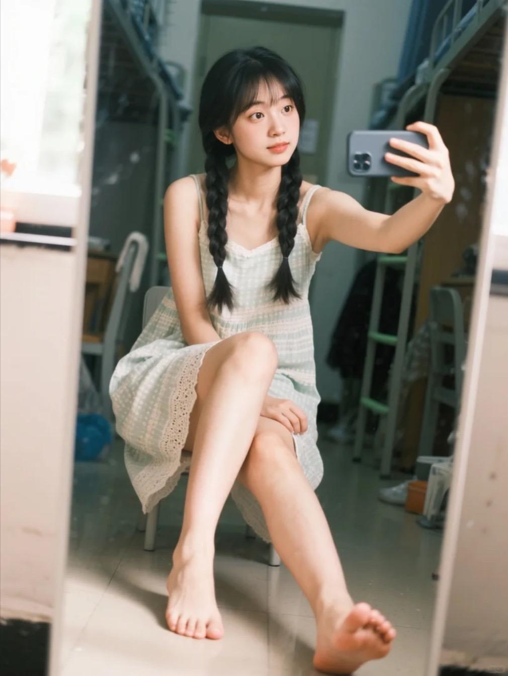 AI摄影宿舍里的大学女生。