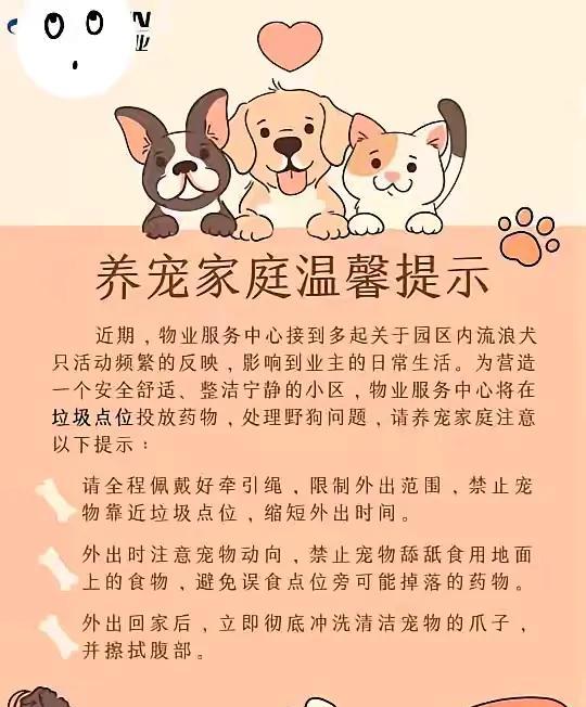 一个物业公司出通告要处理野狗。因为小区野狗太多，物业中心接到多次业主投诉，要求