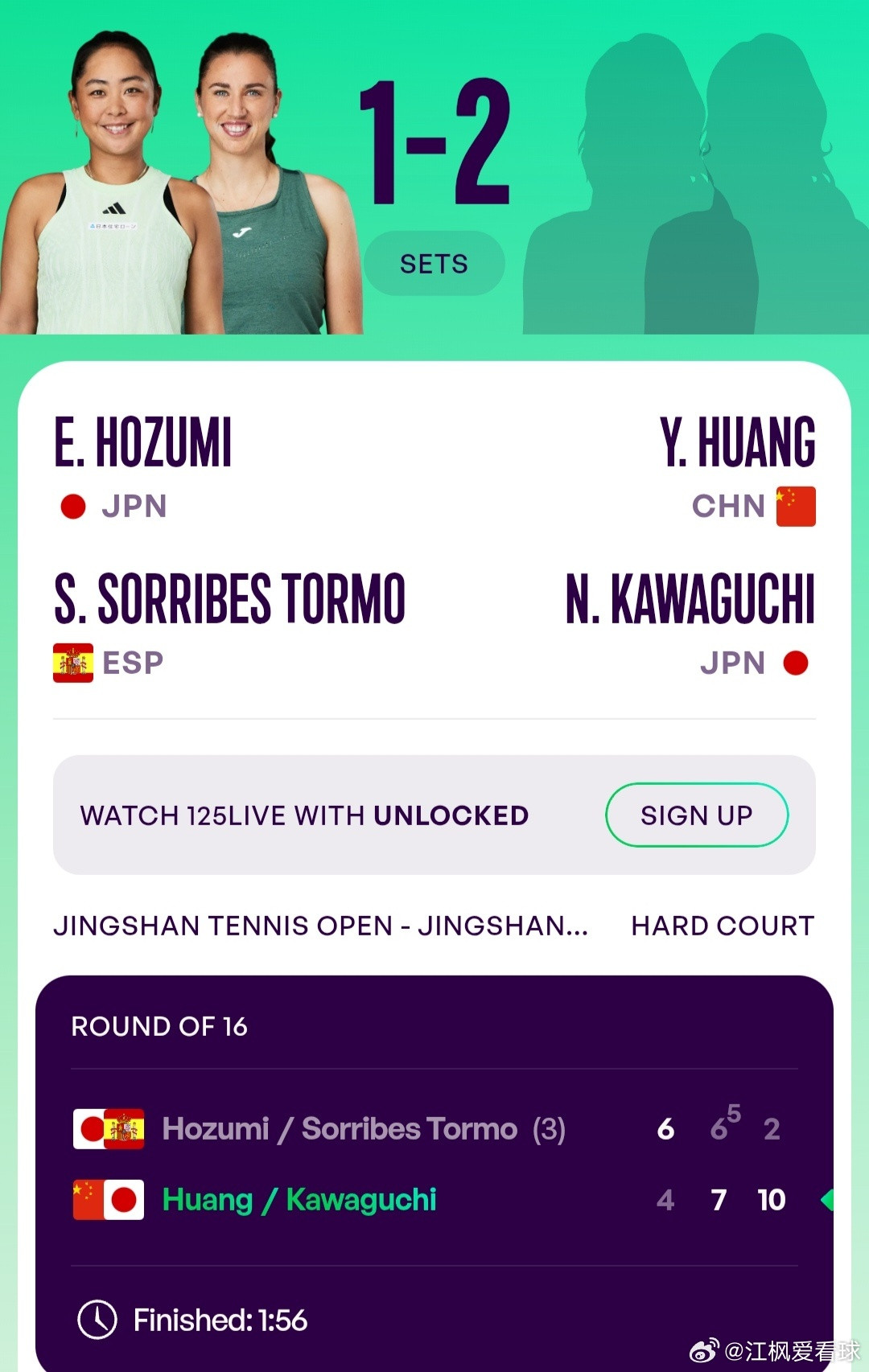 WTA125京山站🇨🇳女双首轮黄裕迦🇨🇳/川口夏实🇯🇵4-6/7-6