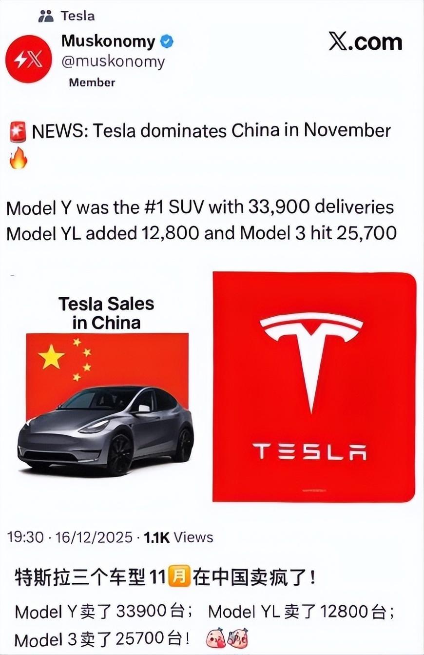 ModelYL11月大卖12800辆，特斯拉亮出“绝招”，国产车馋哭了？炸