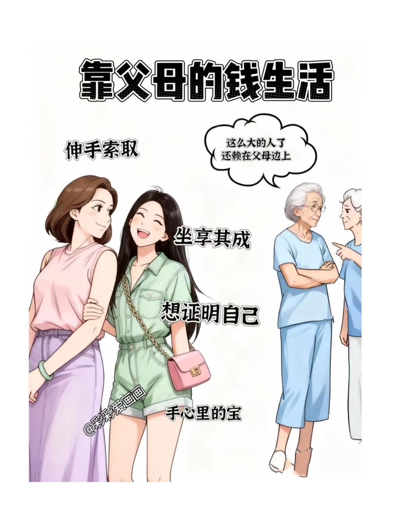 同样都是花爸妈的钱，富人叫传承，中产叫托举，穷人叫啃老。这看似简单的三种