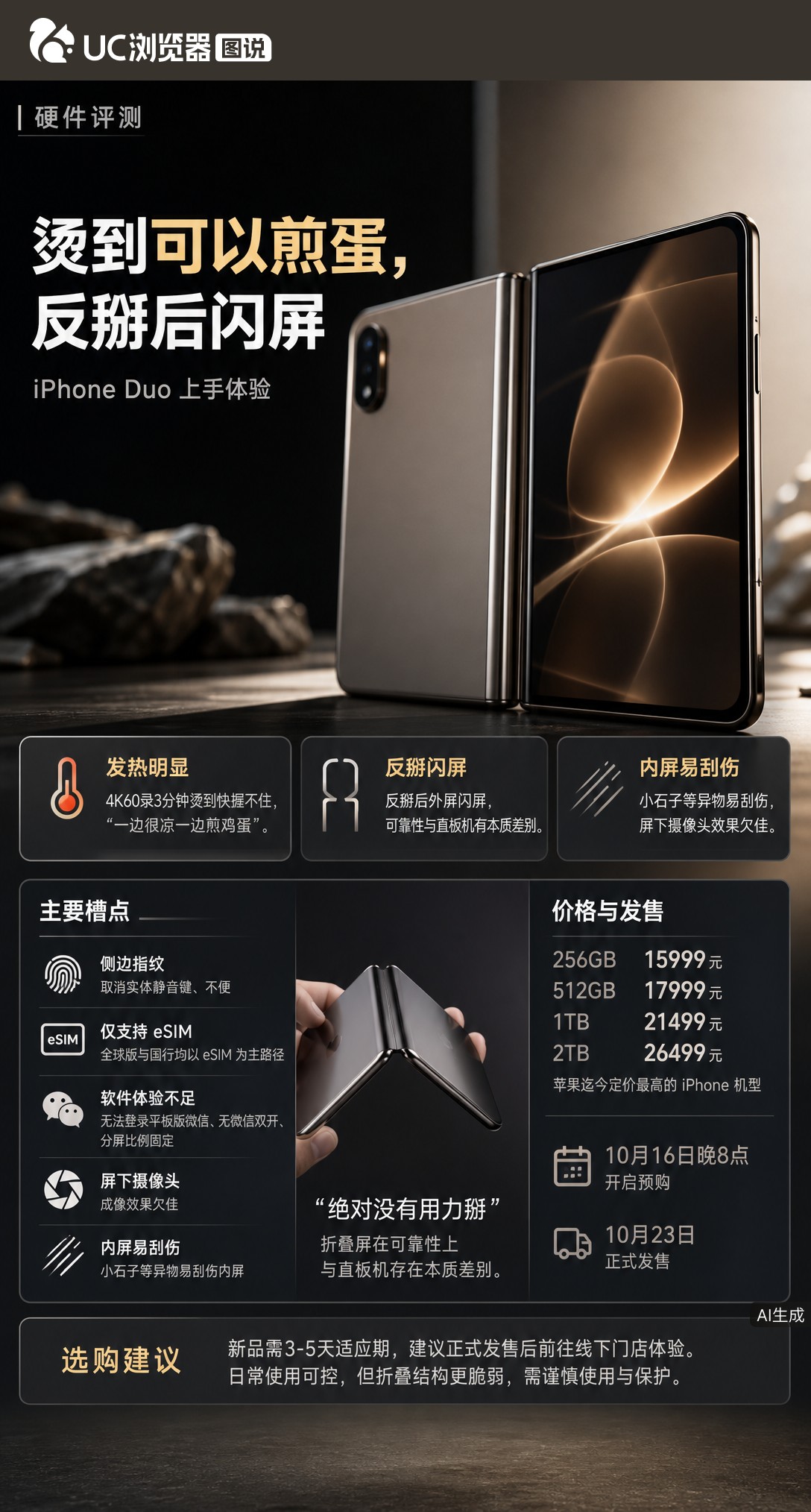 影视飓风测iPhoneDuo：录3分钟4K视频烫到快握不住，反掰后外屏还闪了。苹果客服回应反掰属人为