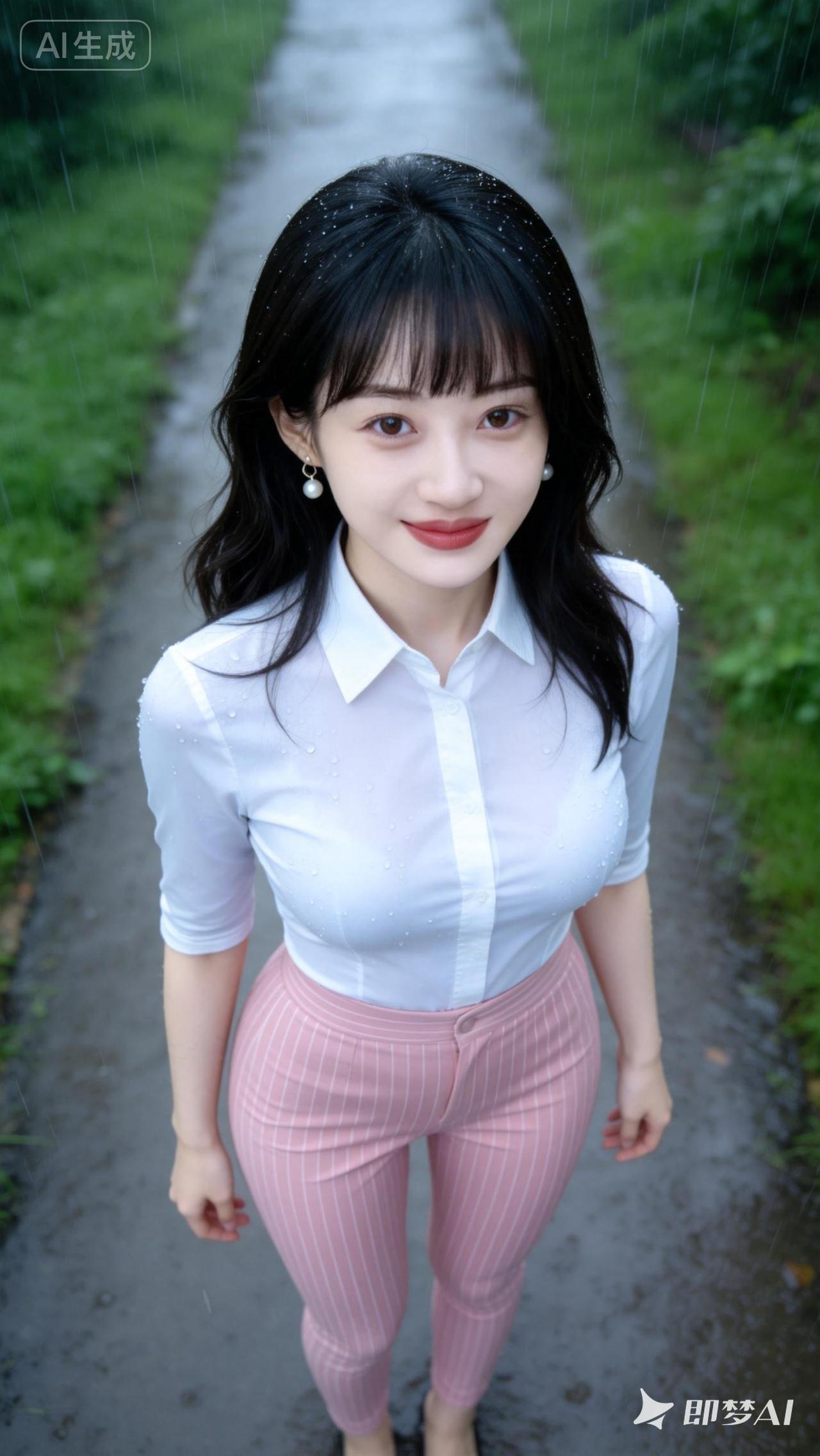 雨中漫步，清新脱俗的少女