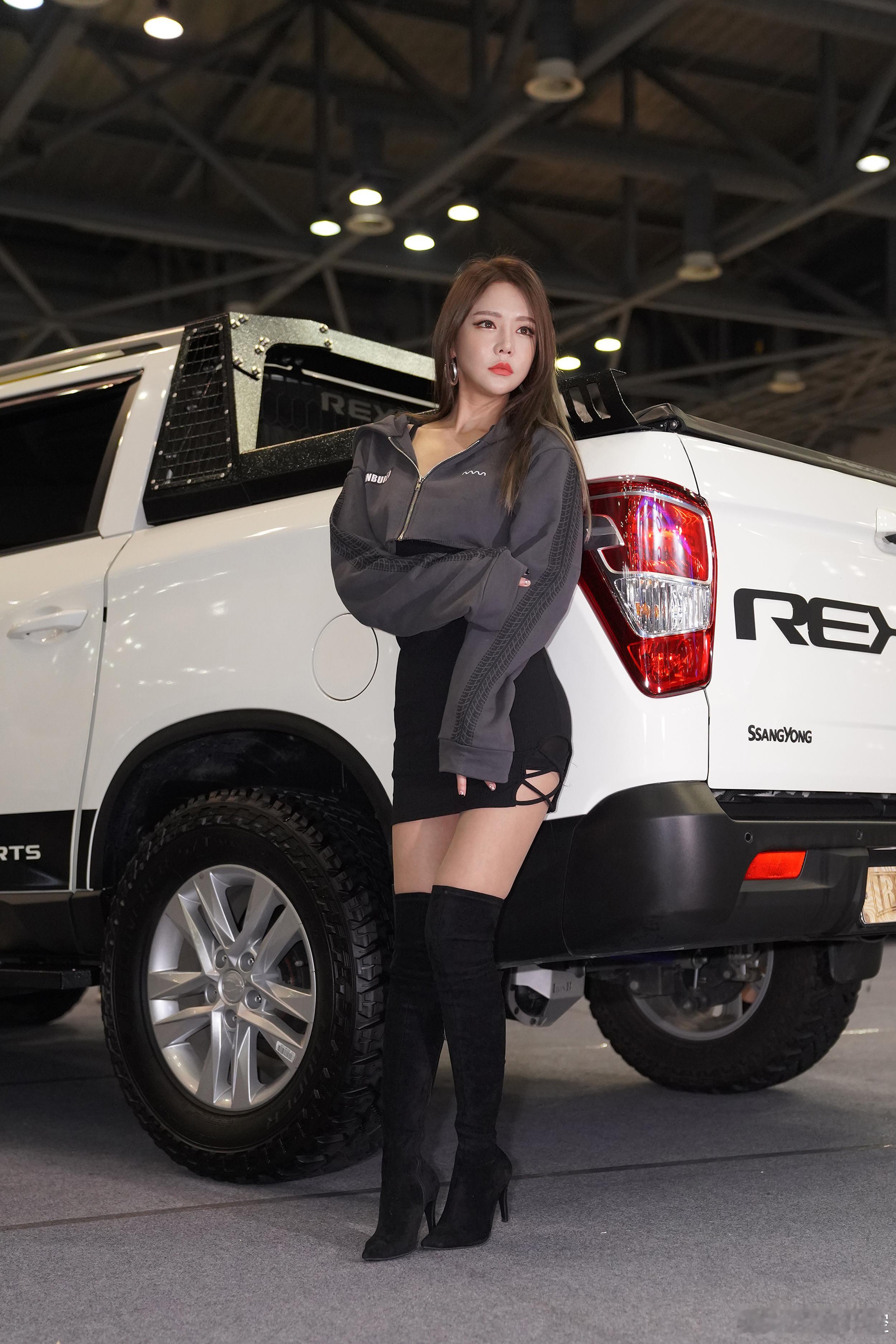 过膝靴薄丝车模...