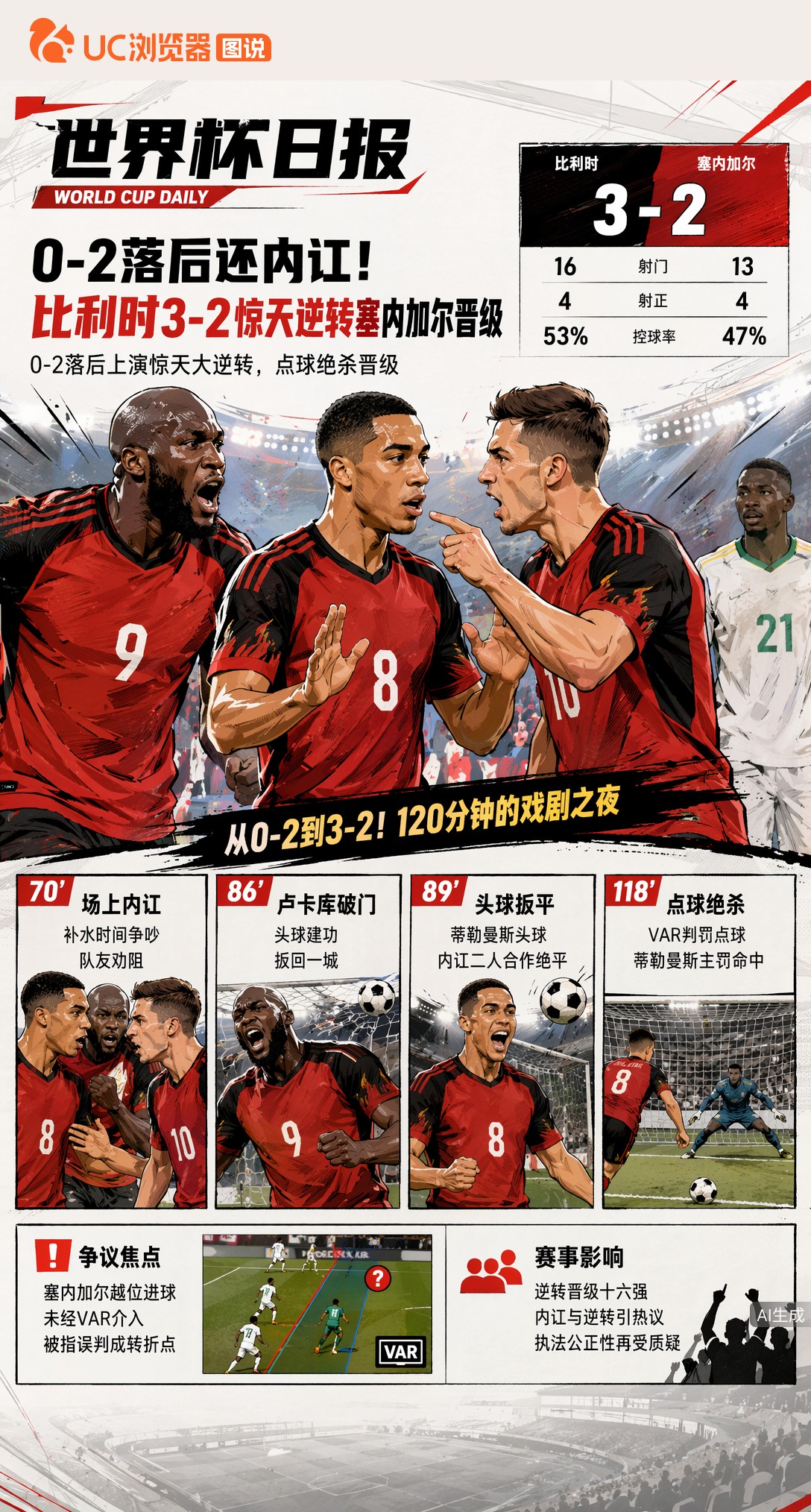 0-2落后还内讧！比利时3-2惊天逆转塞内加尔晋级