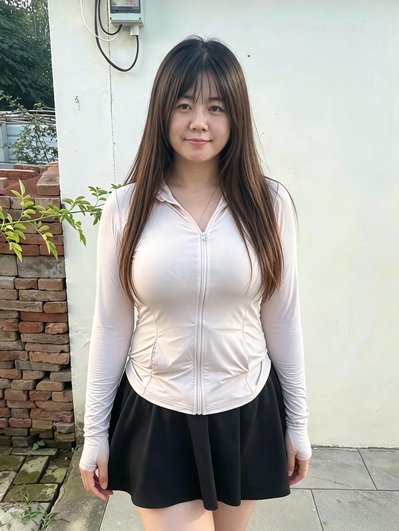 农家小院，白墙草木浅外套衬着乌黑长发淡淡的笑容像山野吹来柔和的风朴素，却