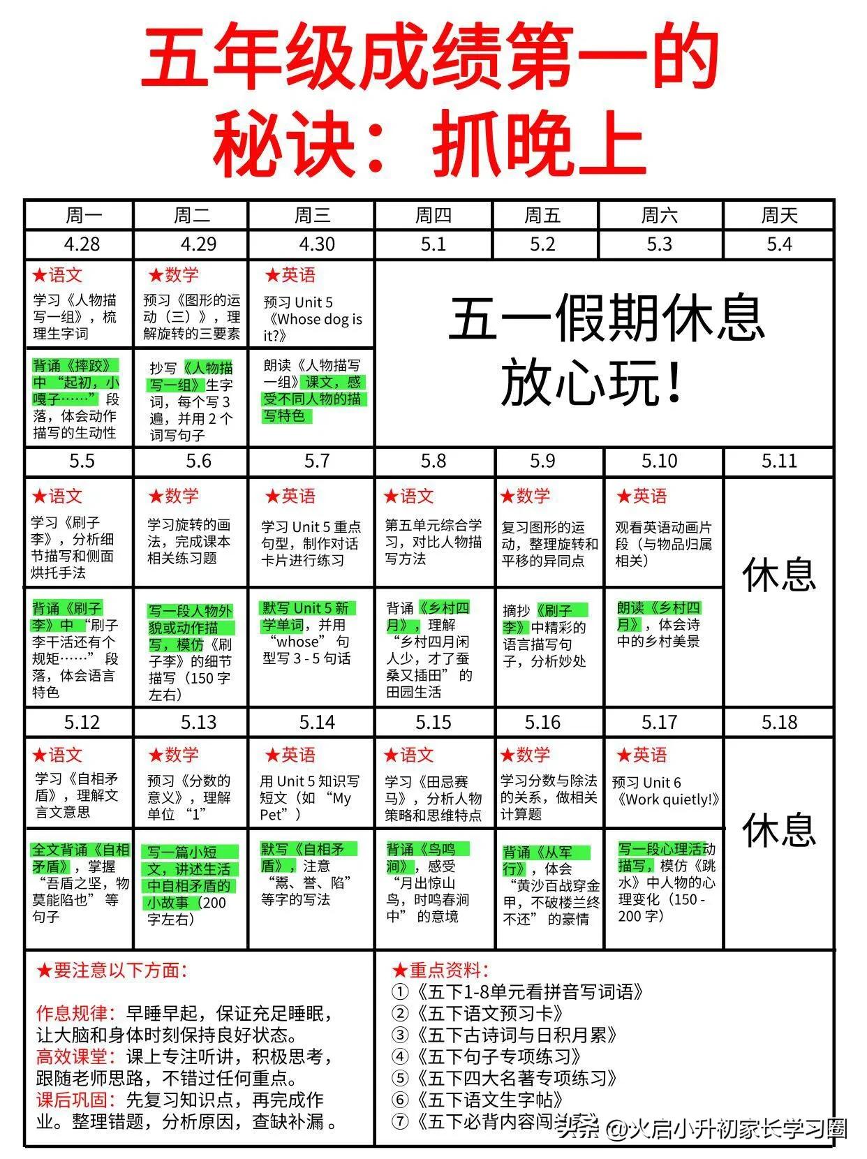 这是我见过最好的五年级逆袭规划（详细版）