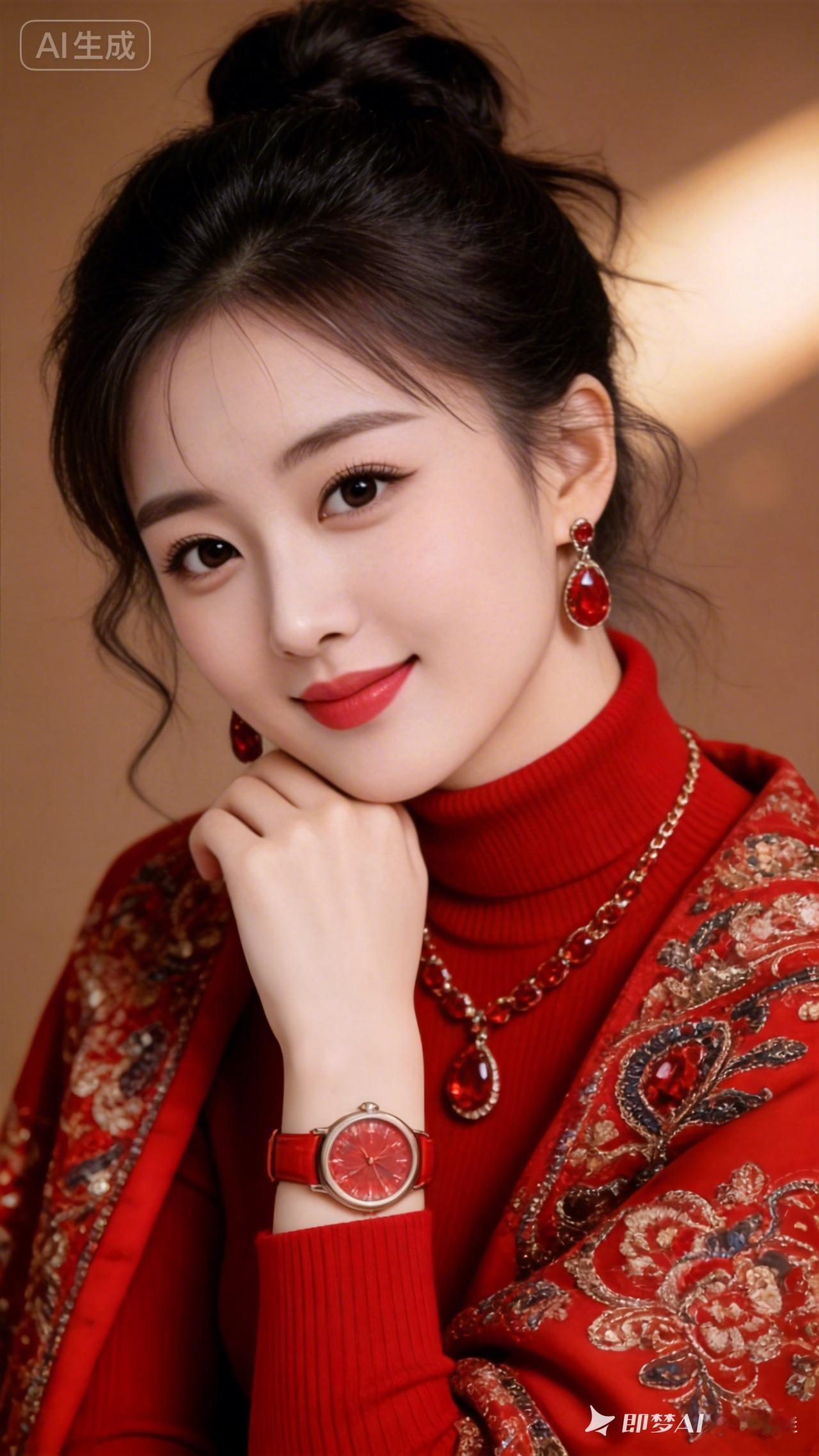 优雅红衣，闪耀珠宝，尽显东方魅力！