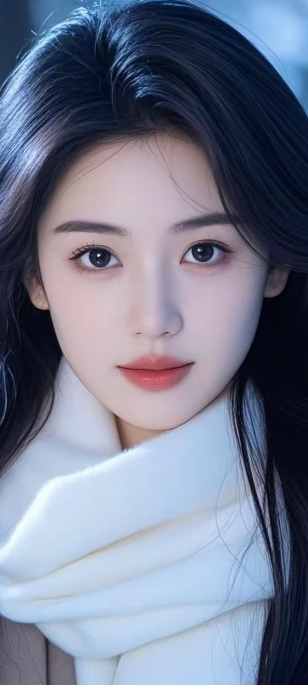 冬日暖阳下的温柔少女，白围巾的点缀，美得令人窒息。🌞💕