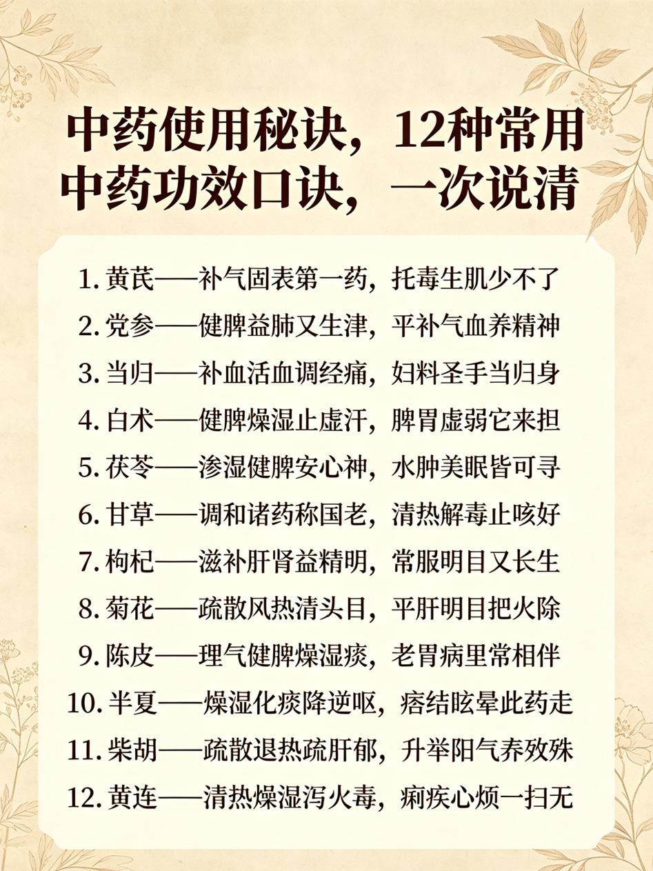 中药使用秘诀：茯苓渗湿健脾安心神、枸杞滋补肝肾又明目、当归补血活血调经痛，12种