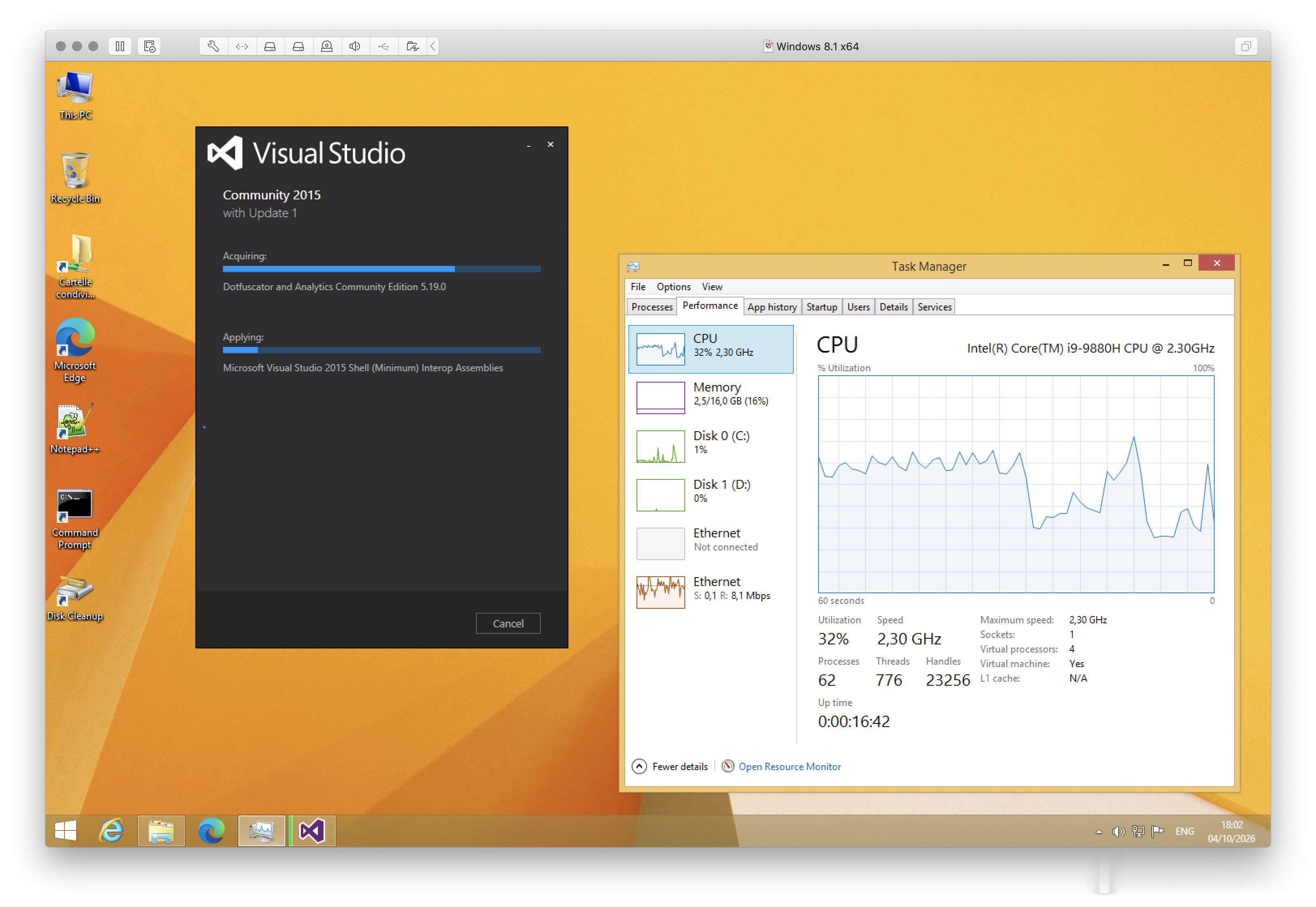 [1/3]给我闲置的（正版）Windows8.1虚拟机装一个VisualStudio2015社区版。