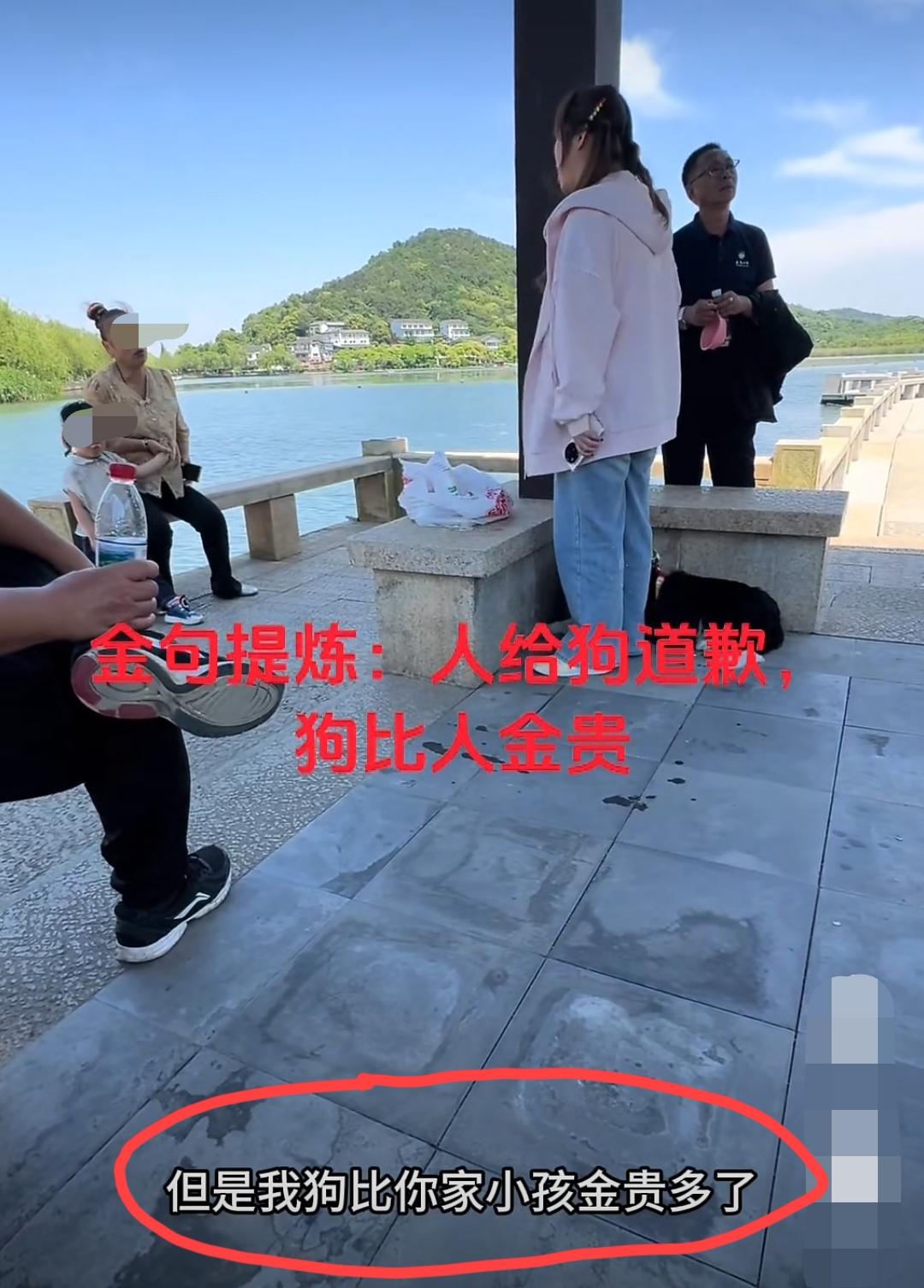 5月5日，浙江嘉兴。这位老太太带着小男孩在凉亭中休息，随后这名年轻女生牵着狗狗走