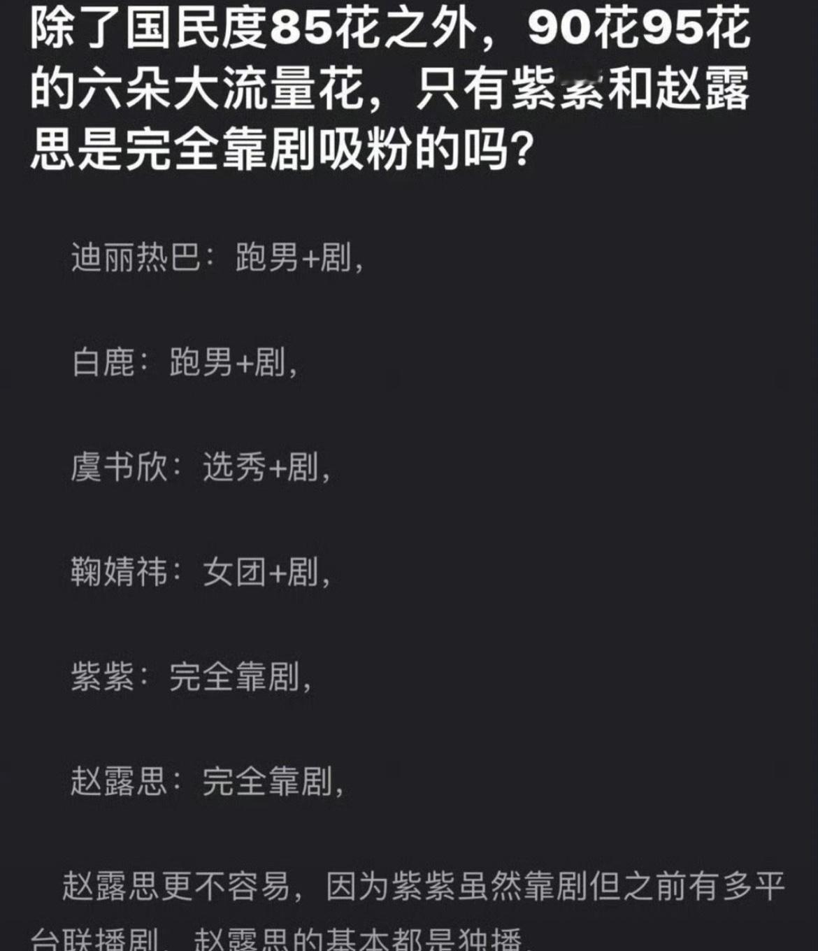 这个怎么说呢？你们觉得靠综艺和靠剧吸粉是不是一样的？​​​