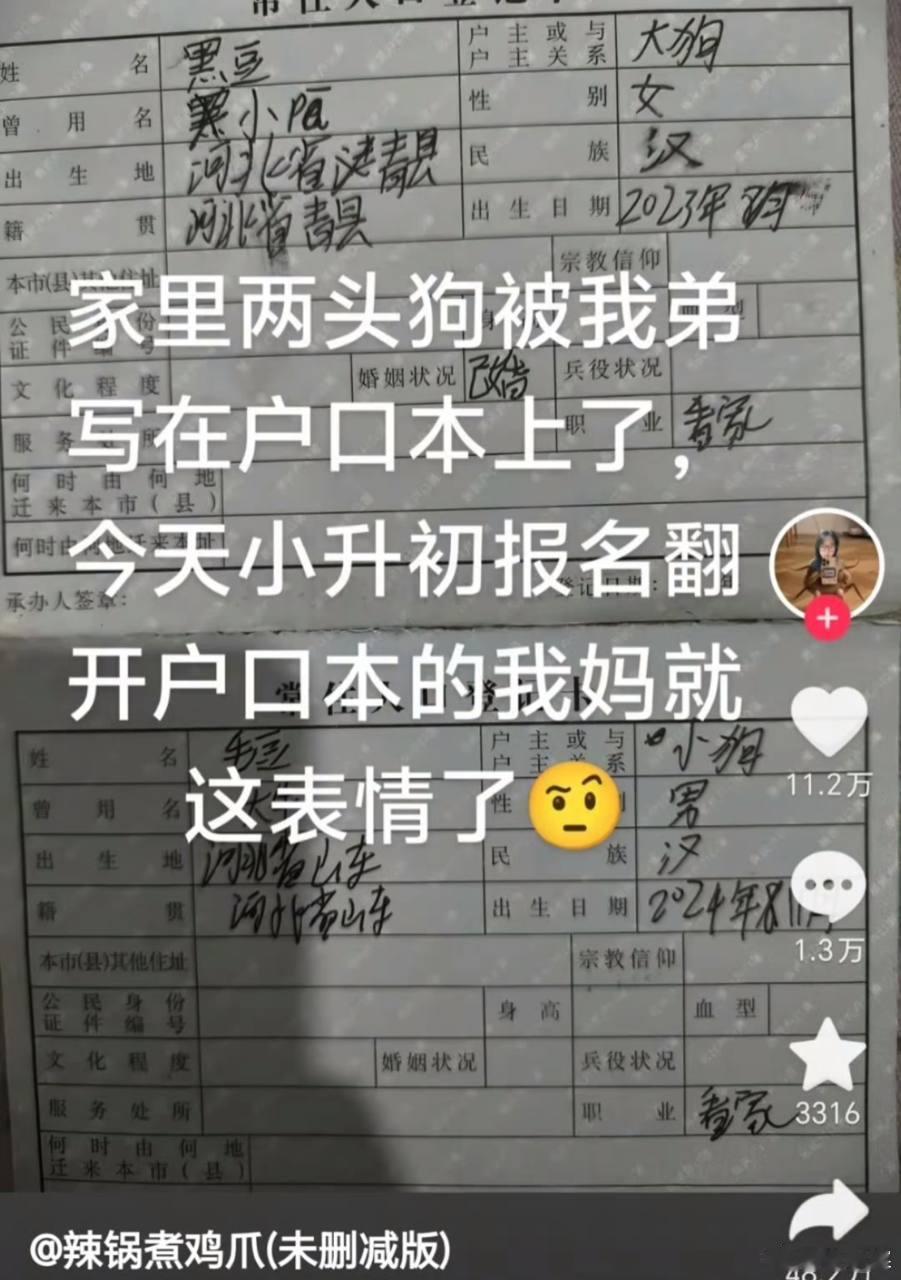把狗写在户口本上？？？甚至还写了和户主的关系[笑着哭]​​​