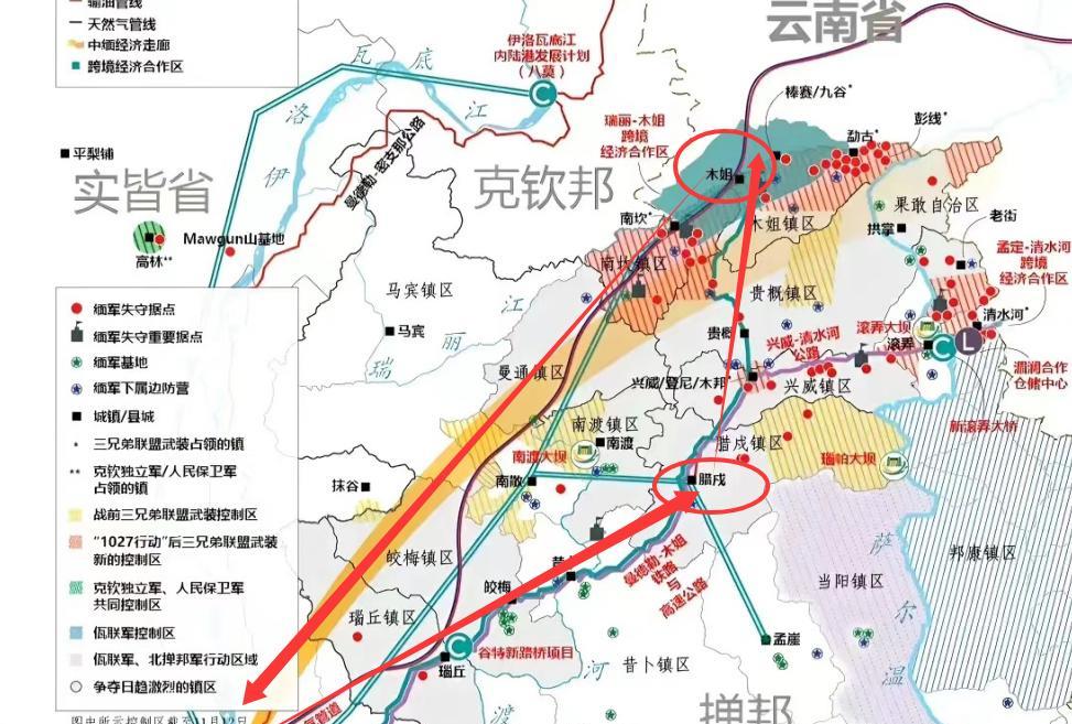 缅北地区的大混战，导致中缅边境的木姐县，延伸到曼德勒市的道路，几乎完全处于紧张状