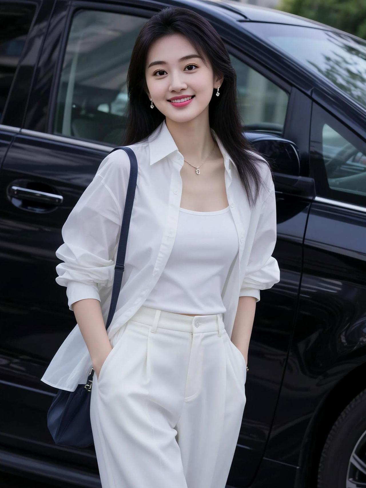 AI白衣随拍时装爱美穿搭时尚潮流