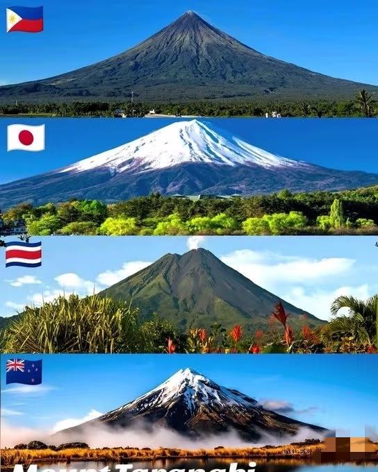 四座标志性的圆锥形火山🌋排名：1.富士山，🇯🇵日本2.菲律宾🇵🇭