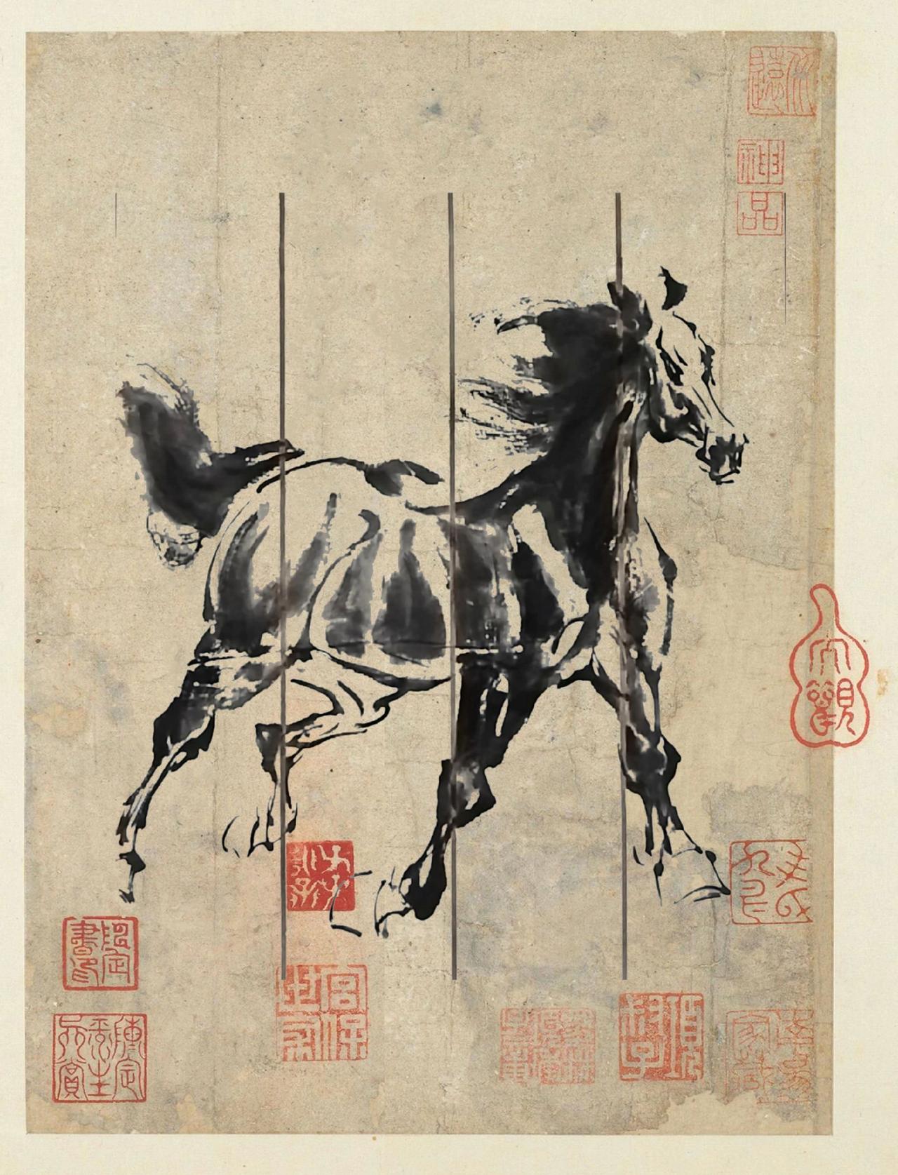 中国画笔墨趣味马艺术品中国书画艺术马踏飞燕铜奔马