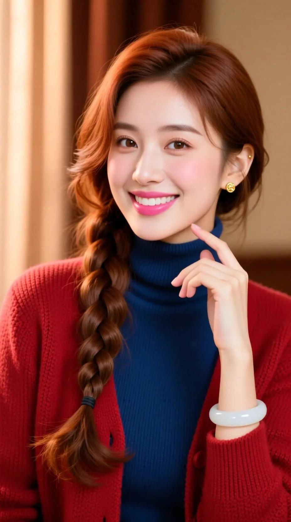 甜美笑容，红发编辫，冬日穿搭指南🌟