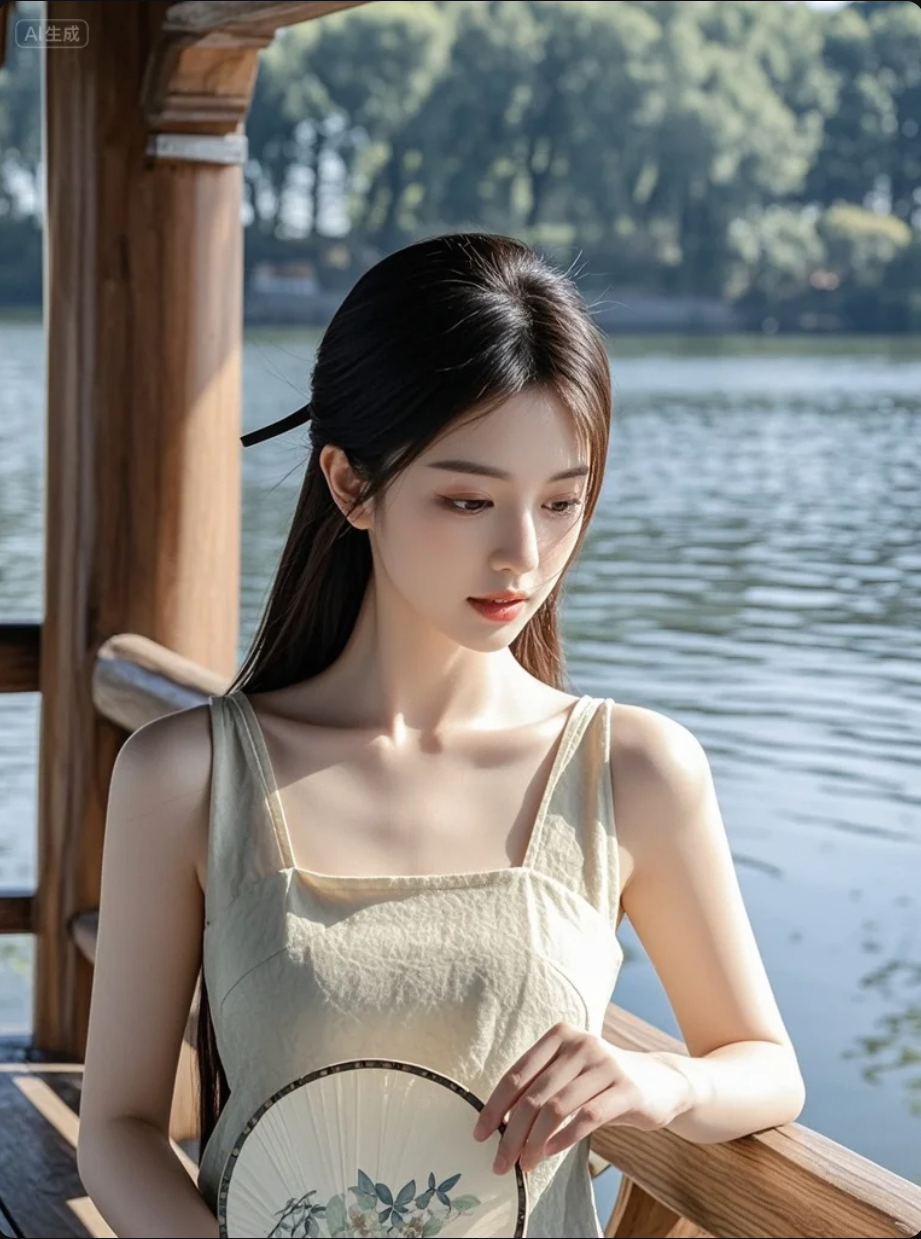 她不动，却让整个湖面泛起涟漪